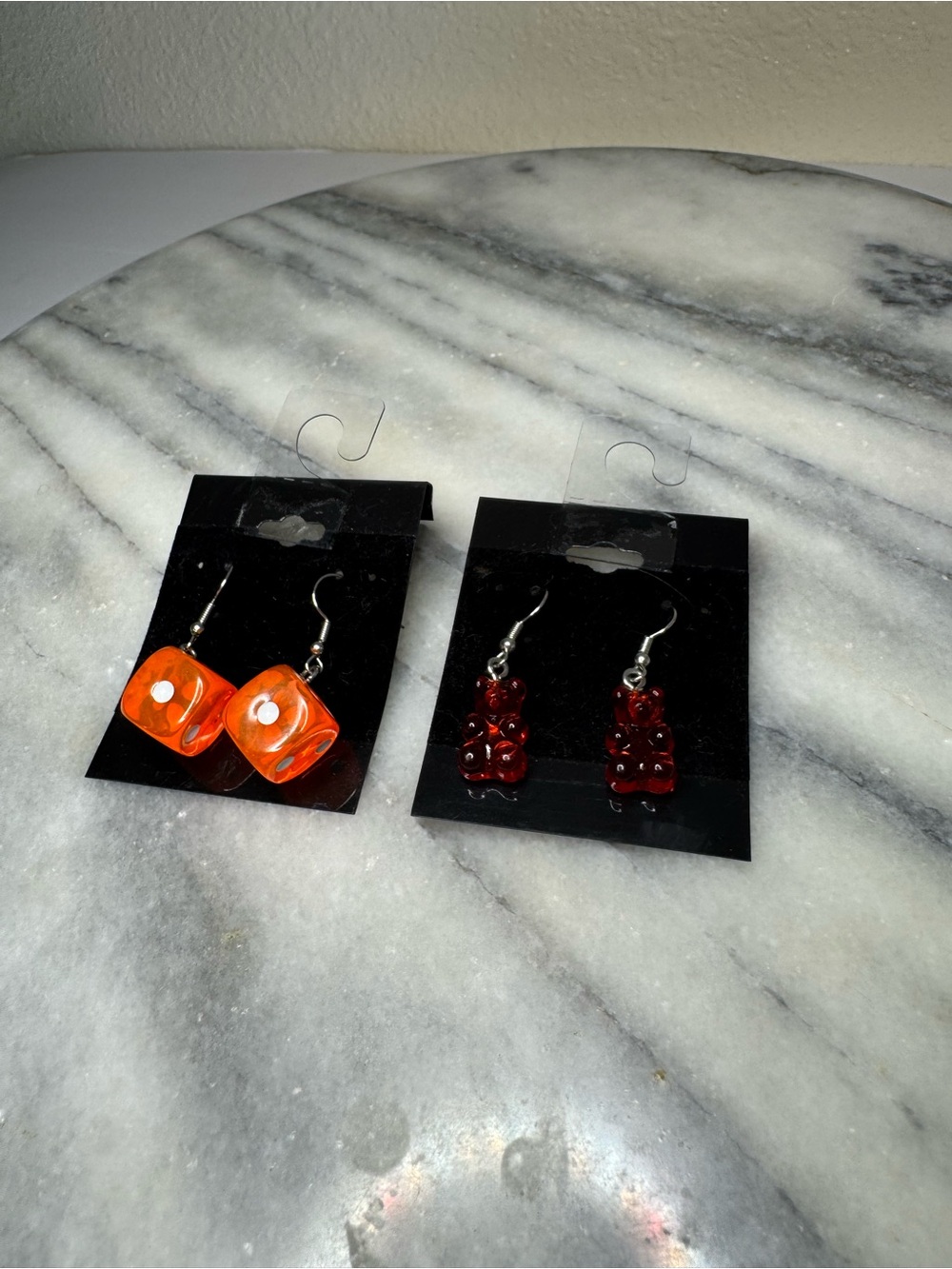 Orange Dice & Red Gummy Bear Earrings Set - Women's Fashion Jewelry